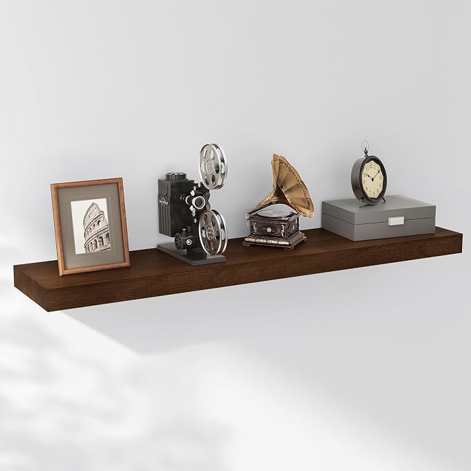 Axeman Floating Shelves, 8 Inch Deep Modern Solid Wood Wall Shelves for Storage, Wall Mounted Display Shelving with Invisible Heavy-Duty Metal Bracket, 36" W x 8" D x 1.57" H, Walnut Finish