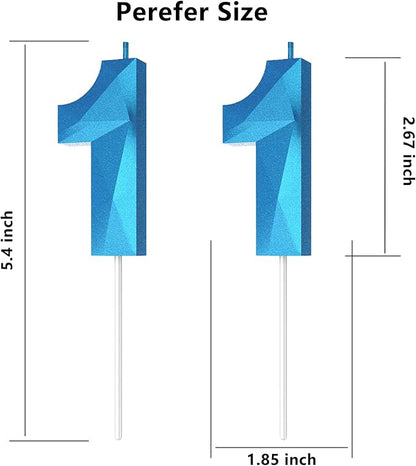 Number Birthday Candles(11 Candle Blue) 3D Diamond Shape Number Happy Birthday Cake Candles for Birthday Party Wedding Decoration Reunions Theme Party