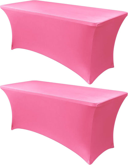 Obstal 6ft Stretch Spandex Table Cover for Standard Folding Tables - Universal Rectangular Fitted Tablecloth Protector for Wedding, Banquet and Party, 72L x 30W x 30H Inches, Dark Pink, 2pc