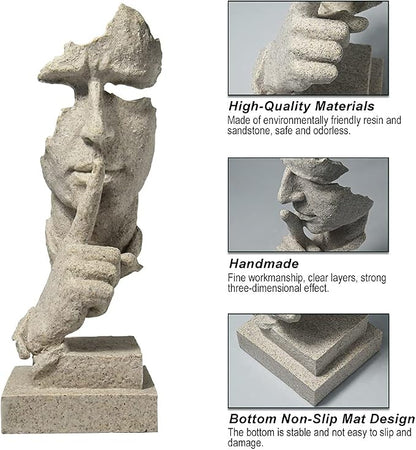 fazhongfa Thinker Statue - Silence is Gold Modern Decor Creative Abstract Art Figurine Resin Sculptures Decoration Room Home Study Office for Men Desktop Ornament (Sandstone)