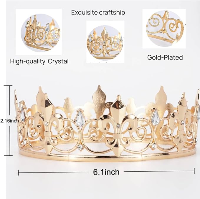Lunaryvo King Crown and Birthday Sash for Men, Gold Rhinestone Tiara For Birthday Gift Decor Party Cosplay Prom Supplies