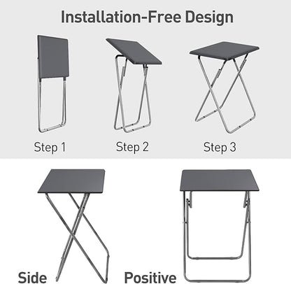 Garden 4 you Folding TV Tray Table TV Dinner Trays Tables for Eating,Stable Tv Trays Table 25In, Folding Tray Side Table, Foldable Snack Tables for Bed & Sofa, 15 x 18.9 x 26 in (Grey,2PC)