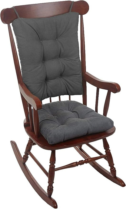 Klear Vu Omega Non-Slip Rocking Chair Cushion Set, Assembled in USA, Thick Padding & Tufted Design, Includes Seat Pad & Back Pillow with Ties, 17x17 Inches, 2-Piece Set, Twillo Bluestone