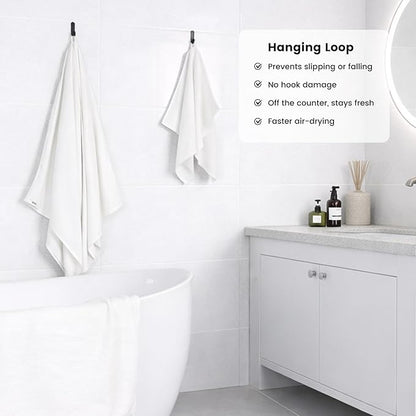 SEMAXE Bath Towel Set, 12 Piece Cotton Towel Set for Bathroom, More Towels for Family Use, Quick Dry with Hanging Loops, Easy Care, White