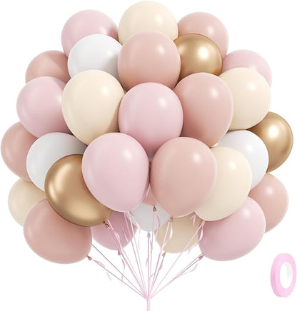 60pcs Dusty Pink Balloons 12inch with Pastel Pink Sand White Metallic Gold Balloons for Bridal Baby Shower Birthday Party Decorations