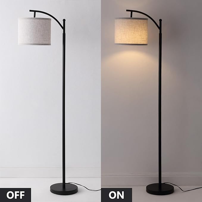 Arc Floor Lamp with 3 Color Temperatures, 9W LED Remote-Controlled Light, Tall lamp with Foot Switch and Timer Function, Modern Standing Lamp for Living Room, Bedroom, Office Reading, Black