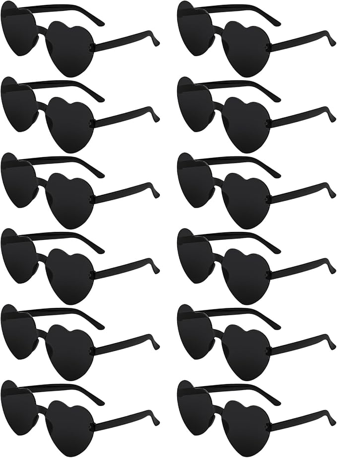 12 Pairs Heart Shaped Sunglasses Candy Color Rimless Fun Heart Glasses for Women Party Favors