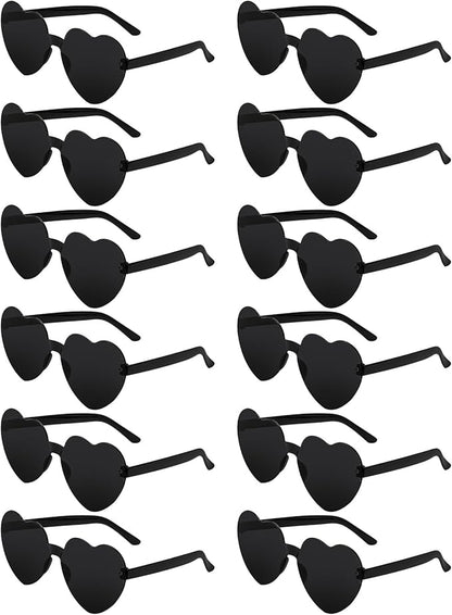 12 Pairs Heart Shaped Sunglasses Candy Color Rimless Fun Heart Glasses for Women Party Favors