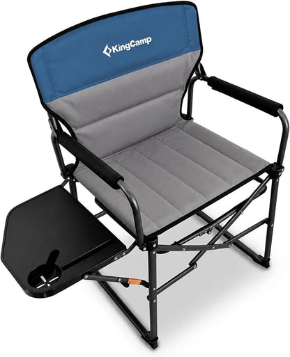 KingCamp Oversized Camping Directors Chair for Big and Tall, Heavy Duty 440lbs Folding Chairs with Side Table, Portable Padded Camp Chairs with Wide Seat & Anti-Sag Fabric for Outdoor Lawn Fishing RV