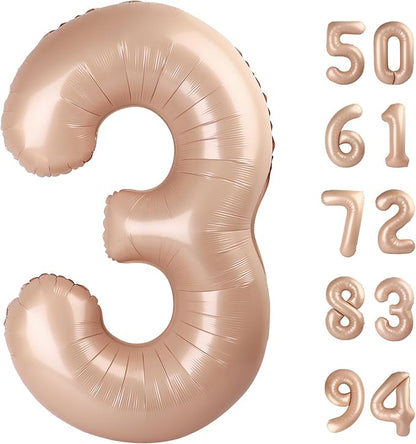 Light Brown 3 Balloon, Tan Number Balloons 40 Inch, Beige 3rd Birthday Decorations for Kids Girls Boys, Men Women Sandy Brown Party Supplies for Party Decorations, Khaki Number 3 Balloon