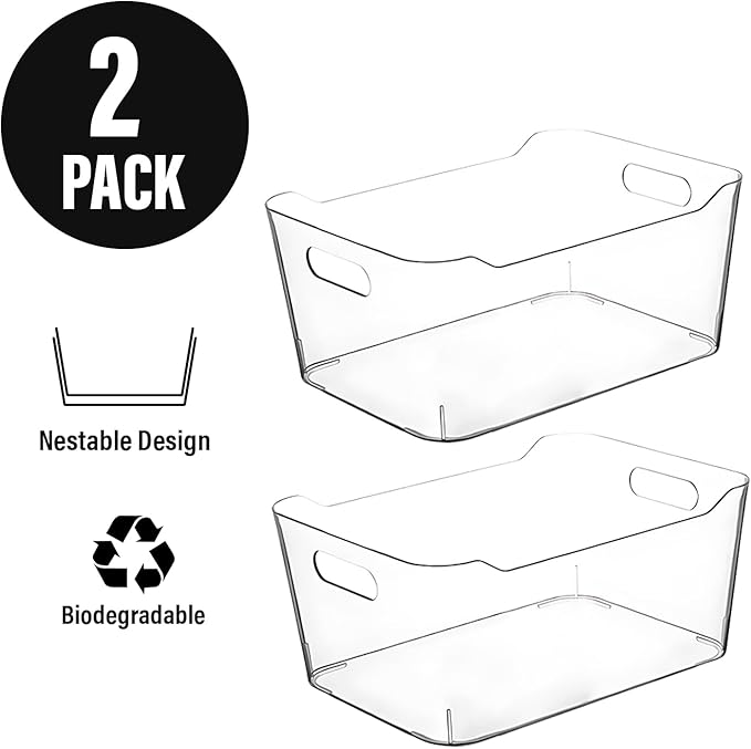 Clear Extra Large Plastic Storage Bins, Pantry Organizers and Storage Containers Fridge Organizer Bins for Organizing Home, Kitchen Organization Under Sink Bathroom Refrigerator Freezer Laundry Room