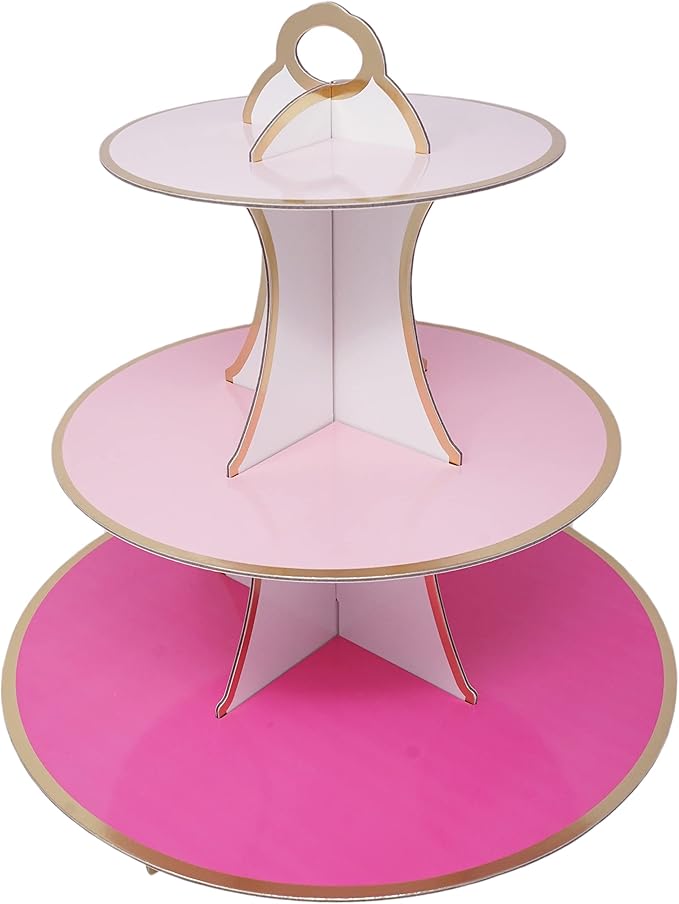 3-Tier Dessert & Cupcake Decorative Serving Tray Stand for Birthdays and All Themed Parties & Events, 2 Serving Towers Per Pack (Pink Ombre)