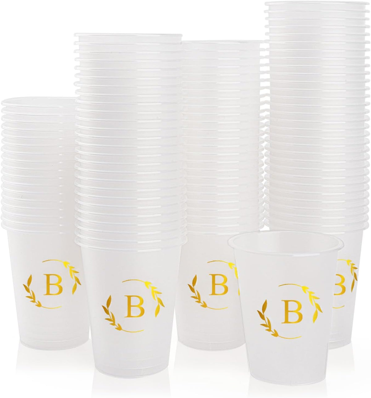 100 Monogrammed Cups Disposable Initial Plastic Cup 12 oz Wedding Personalized Cup for Wedding Reception Baby Shower Birthday Party(Letter B)