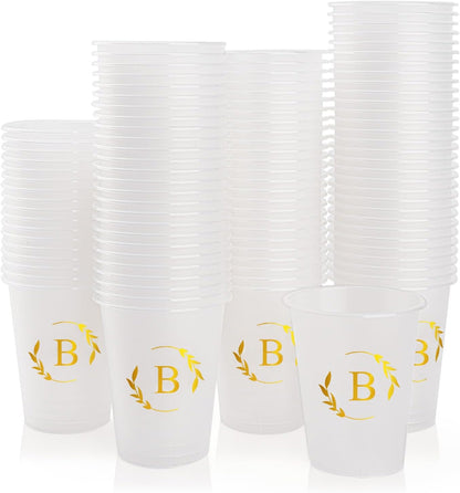 100 Monogrammed Cups Disposable Initial Plastic Cup 12 oz Wedding Personalized Cup for Wedding Reception Baby Shower Birthday Party(Letter B)