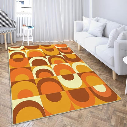 Ansouyi Orange and Yellow Non-Slip 5x7 ft Area Rugs, Washable Rug Carpet for Living Room, 70s Abstract Retro Circles Geometric Home Decor Rugs for Game Room Classroom Bedroom Dining Kindergarten Room