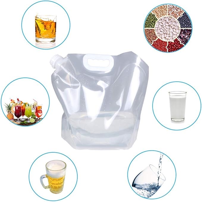 Soddeph Collapsible Water Container Bag, BPA Free Food Grade Clear Plastic Storage Jug for Sport Camping Riding Mountaineer,Freezable, Food Grade (8-pack-2.6Gal)