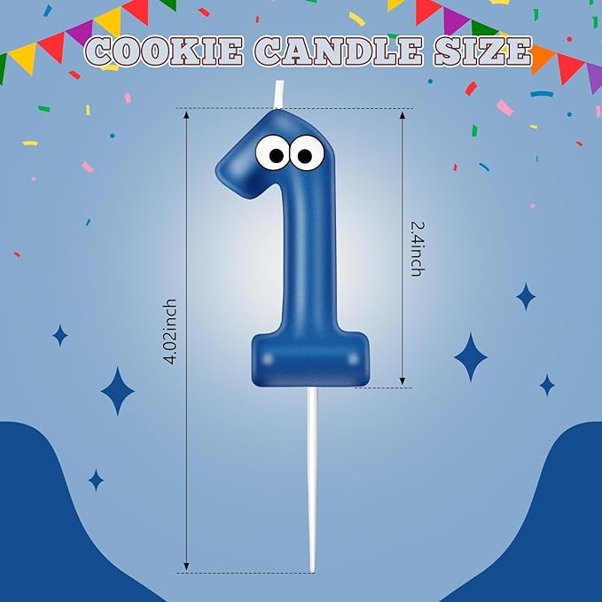 MTLEE Number Birthday Candle Monster Theme Candles Cookies Cake Topper for Girl Boy Cartoon Birthday Party Cake Decorations Supplies(Blue A,Number 1)