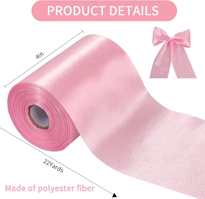 TONIFUL 4 Inch Wide Pink Solid Satin Ribbon 22yd Fabric Large Ribbon for Cutting Ceremony Grand Opening Chair Sashes Table Hair Car Bows Floral Sewing Craft Gift Wrapping Wedding Party Decoration