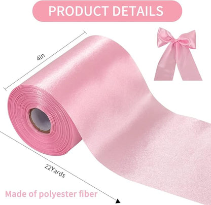 TONIFUL 4 Inch Wide Pink Solid Satin Ribbon 22yd Fabric Large Ribbon for Cutting Ceremony Grand Opening Chair Sashes Table Hair Car Bows Floral Sewing Craft Gift Wrapping Wedding Party Decoration