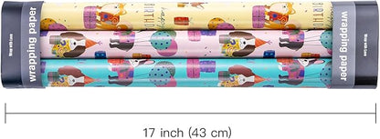 WRAPAHOLIC Dog Wrapping Paper Roll - 3 Short Roll - Birthday Puppy Dog Wrapping Paper for Kids Boys Girls Birthday, Pets Lover - 17 Inch x 120 Inch Per roll
