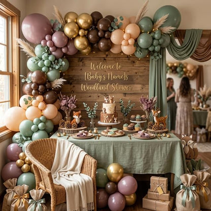 HILAVO Sage Green and Brown Balloons, 12 Inch Olive Green Brown and Gold Jungle Safari Balloons for Baby Shower Camo Army Woodland Forest Hunting Wild One Birthday Party Decorations
