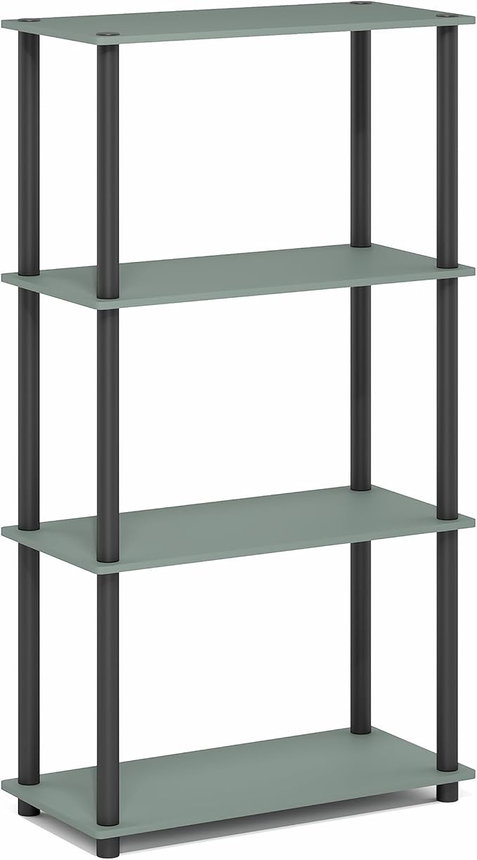 Furinno Turn-N-Tube Storage Shelves, 4-Tier Toolless Book Shelf, Corner Shelf, Toolless Open Shelves, for Organization and Storage, Living Room, Garage, Home Office, Sage Green