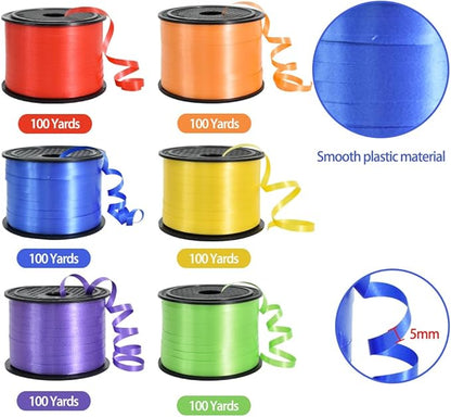 TONIFUL Rainbow Curling Ribbon-6 Assorted Colors Balloon Curling Ribbons Set-600 Yards Balloon String for DIY Decor,Gift Wrapping,Ribbons and Bows for Christmas New Year Birthday Gifts Supplies