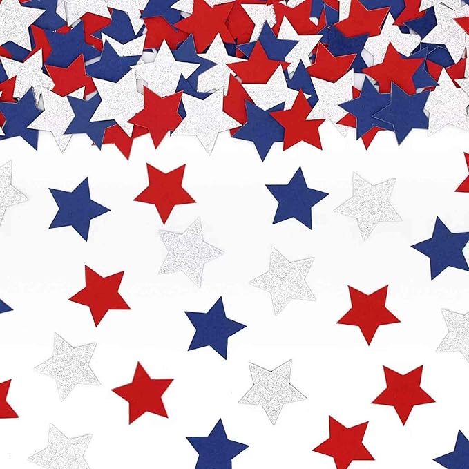 CC Wonderland Star Confetti, Blue Red and Silver, 1.2in, 200pc, Patriotic Party Decoration