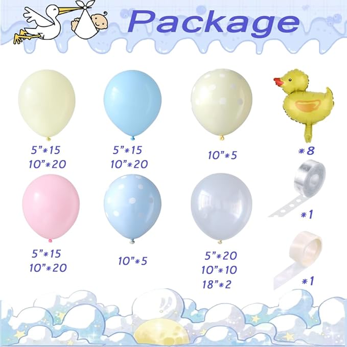 Lucky Yellow Duck Balloon Arch Garland Kit, 157 pcs Pink and Blue Polka Dot Latex Balloons with Rubber Duck Foil Balloons for Gender Reveal Birthday Wedding He or She Party Decorations