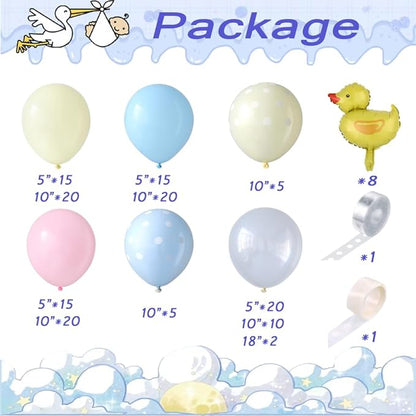 Lucky Yellow Duck Balloon Arch Garland Kit, 157 pcs Pink and Blue Polka Dot Latex Balloons with Rubber Duck Foil Balloons for Gender Reveal Birthday Wedding He or She Party Decorations
