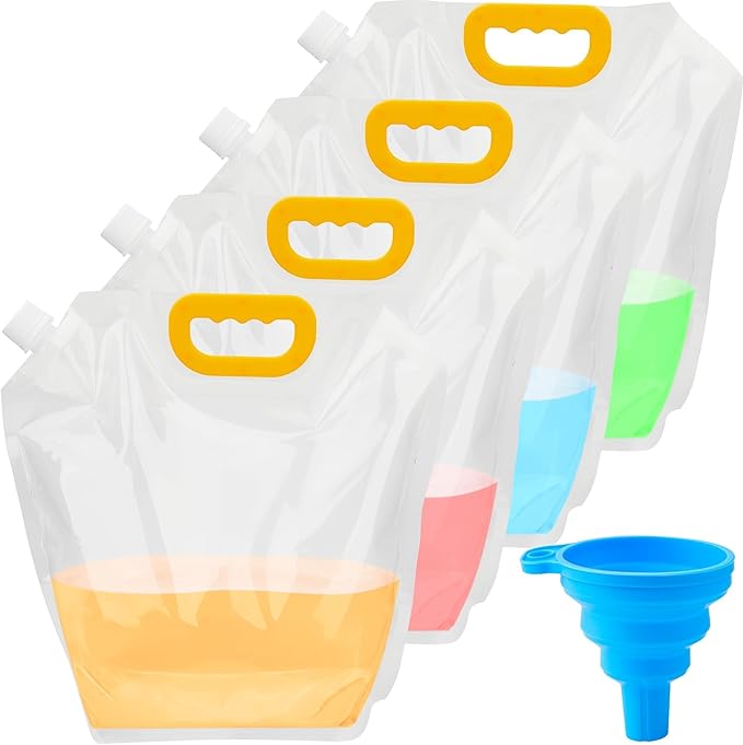 Collapsible Water Container 4-Pack, 1.3Gallon/5L Portable Water Storage Bag for Camping, Hiking, RV, Emergency - BPA-Free, Leakproof, Freezable