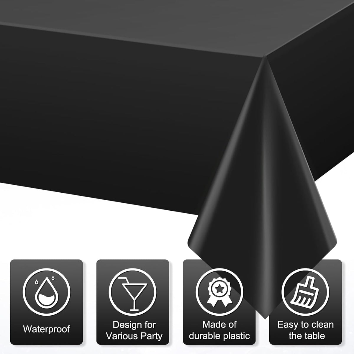 3Pcs Black Rectangle Tablecloth,Disposable Plastic Table Cloth,Waterproof Black Table Cover for Graduation Birthdays Weddings Anniversary Party Decorations,54 x 108 Inch