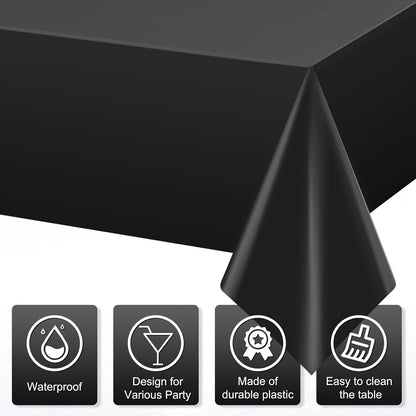 3Pcs Black Rectangle Tablecloth,Disposable Plastic Table Cloth,Waterproof Black Table Cover for Graduation Birthdays Weddings Anniversary Party Decorations,54 x 108 Inch