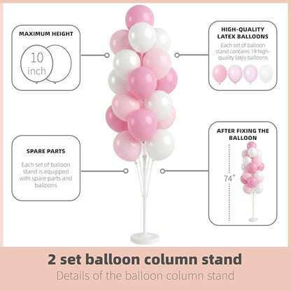 Balloon Column Kit Set of 2 With Baby Pink Chrome Balloons Included - with Base,Pole,Balloon Tower Backdrop Decoration for Wedding,Baby Shower, Birthday,Princess Party, or Bachelorette