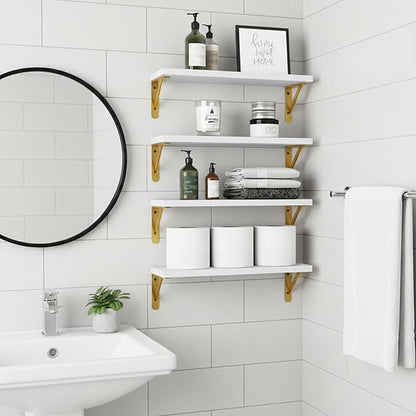 Fixwal White Shelves, Wood Wall Floating Mounted Shelves