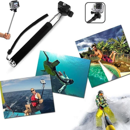 Universal Action Camera Accessories Bundle Head Chest Strap Mount/Selfie Stick/Floating Hand Grip Compatible with Dragon Touch/AKASO EK7000 Brave 4 5 6 7 LE V50X/GoPro Hero 13 12 11 10 9 8 7