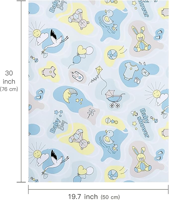 WRAPAHOLIC Baby Boy Wrapping Paper Sheet - 12 Sheets Cute Bear and Small Pin Design Folded Flat for Baby Showers, Celebration, Party - 19.7 Inch x 30 Inch Per Sheet