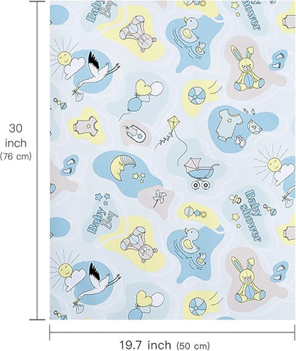 WRAPAHOLIC Baby Boy Wrapping Paper Sheet - 12 Sheets Cute Bear and Small Pin Design Folded Flat for Baby Showers, Celebration, Party - 19.7 Inch x 30 Inch Per Sheet