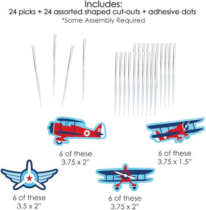Big Dot of Happiness Taking Flight - Airplane - Dessert Cupcake Toppers - Vintage Plane Baby Shower, Birthday Party Clear Treat Picks - Set of 24
