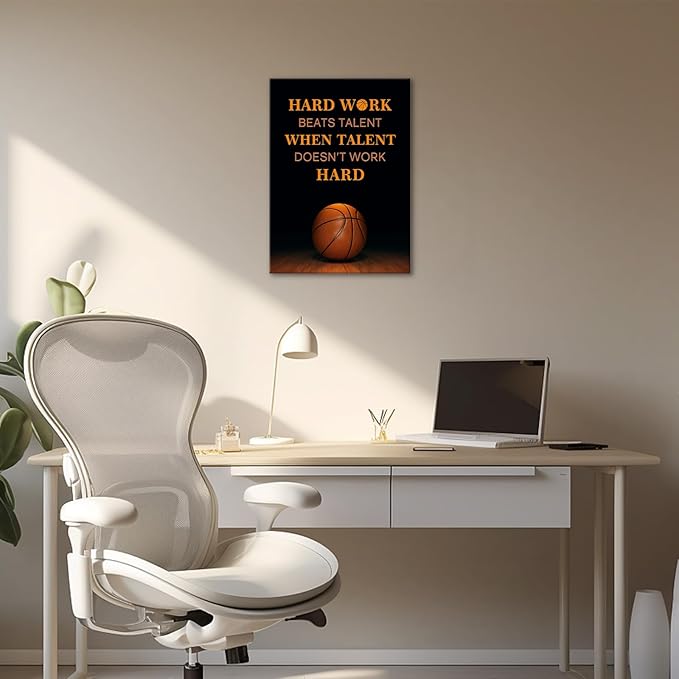 Jumong Motivational Wall Decor Basketball Canvas Wall Art Inspirational Sayings Posters Wooden Frame Encouraging Canvas Posters for Office Work Dorm Home Living Room Bedroom and Gym
