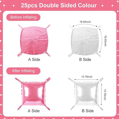 Pink and White Square Foil Balloons 25 Pcs Metallic Pink and White Balloons Wall Backdrop for New Year Graduation Birthday Bridal Shower Party Arch Backdrop Decorations