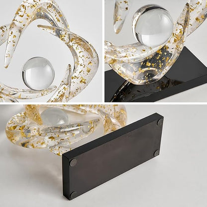 Abstract Art Sculpture, Resin Gold Decorative Statue, Modern White Ornaments for Living Room, Decorativas Modernas for Coffee Table/Entryway/Office Collectibles (Gold foil)
