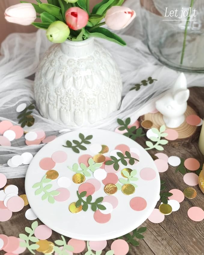 Letjolt Baby Shower Confetti Greenery Table Decorations Golden Pink Eucalyptus Glitter Green Scatter Birthday Party Boho Theme Bridal Shower Wedding Nursery Decor Supplies 210 Pcs