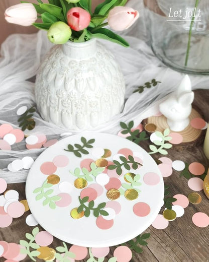 Letjolt Baby Shower Confetti Greenery Table Decorations Golden Pink Eucalyptus Glitter Green Scatter Birthday Party Boho Theme Bridal Shower Wedding Nursery Decor Supplies 210 Pcs