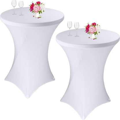 2 Pack Cocktail Spandex Tablecloth 32"x43" Cocktail Table Cover Fitted High Top Round Table for Bar Wedding Birthday Party Banquet (White)
