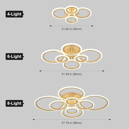 Modern LED Flush Mount Ceiling Light, 8 Rings Gold Close to Ceiling Light Fixtures, Living Room Lighting Ceiling Lamp for Dining Room, Bedroom, Kitchen, 4000K Not Dimmable