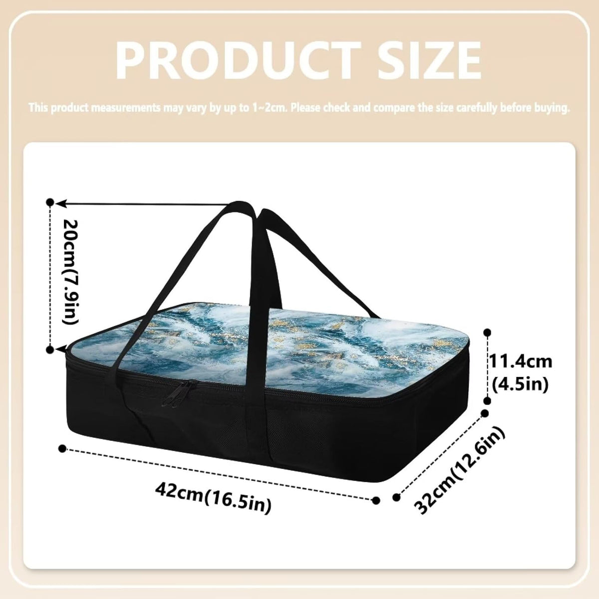 Blue Marble Print Insulated Casserole Carrier Travel Bag for Hot or Cold Food Dish Carrying Case for Beach Parties Picnic