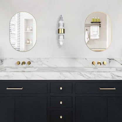 Oval Bathroom Mirror Capsule Wall Vanity Mirror, 24"x36" Pill Mirrors Wall Mounted Mirror, Large Modern Mirror with Gold Metal Frame, Decor for Entryway, Bedroom