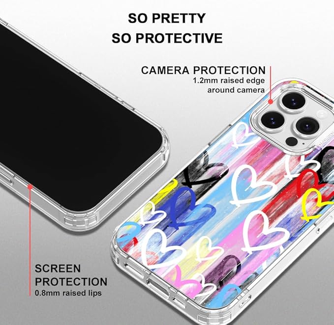 MOSNOVO for iPhone 16 Pro Max Case, Shockproof Military-Grade Protection 6.6ft Drop Tested, Clear Phone Case for iPhone 16 Pro Max, Graffiti Hearts Design