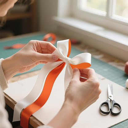 3/8 Two Tone Satin Ribbon, White & Terracotta Double Faced Ribbon for Gift Wrapping, Bouquets, Bows, Wedding, DIY Crafts, New Year Party Decorations, 30 Yards Total